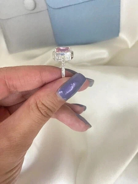 4.50 Ct Emerald Natural Pink Sapphire & Diamond Engagement Ring 14K White Gold - Image 3 of 4