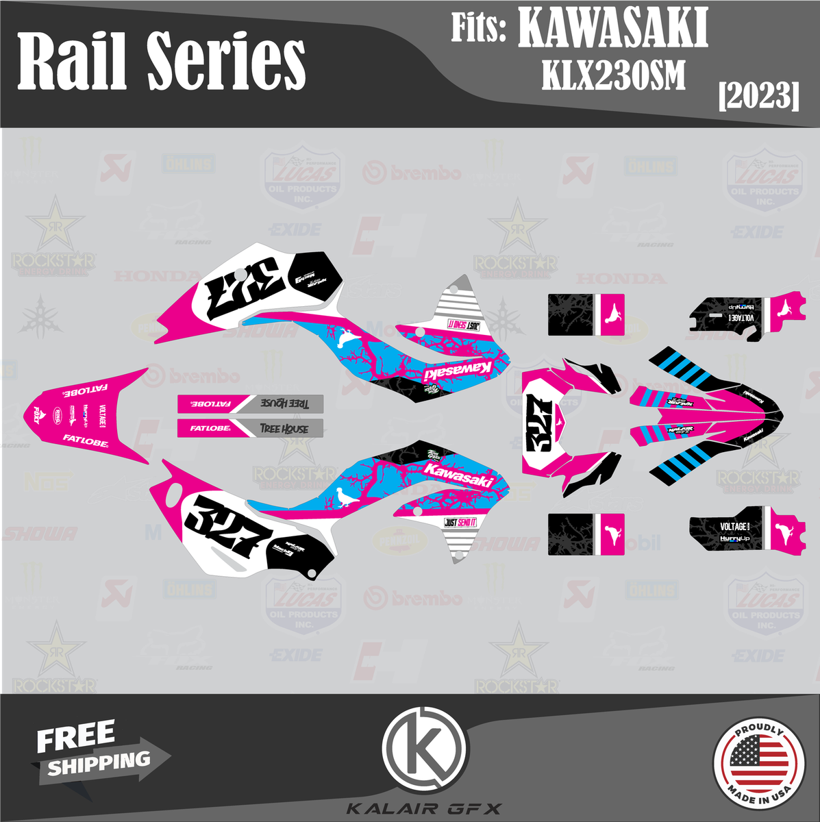 Graphics Kit for Kawasaki KLX230SM Supermoto (2023) Rail - MAGENTA