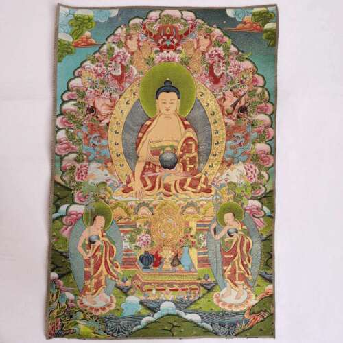 36" Tibet tessuto tibetano seta buddismo Tathagata Tangka Buddha Thangka murale Thangka  - Foto 1 di 6