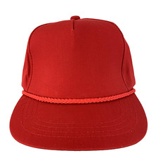 Vtg 80s Blank Farm Hunt Fishing Hat Rope Snap Back Trucker Baseball Dad Red Cap