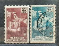 France 1938 A la gloire de l'infanterie n° 386 et 387, Oblitérés, Cote=11€