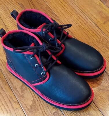 Ugg Boot Men Neumel Black Red Chukka Leather Sheepskin US 12 Ankle New No Box