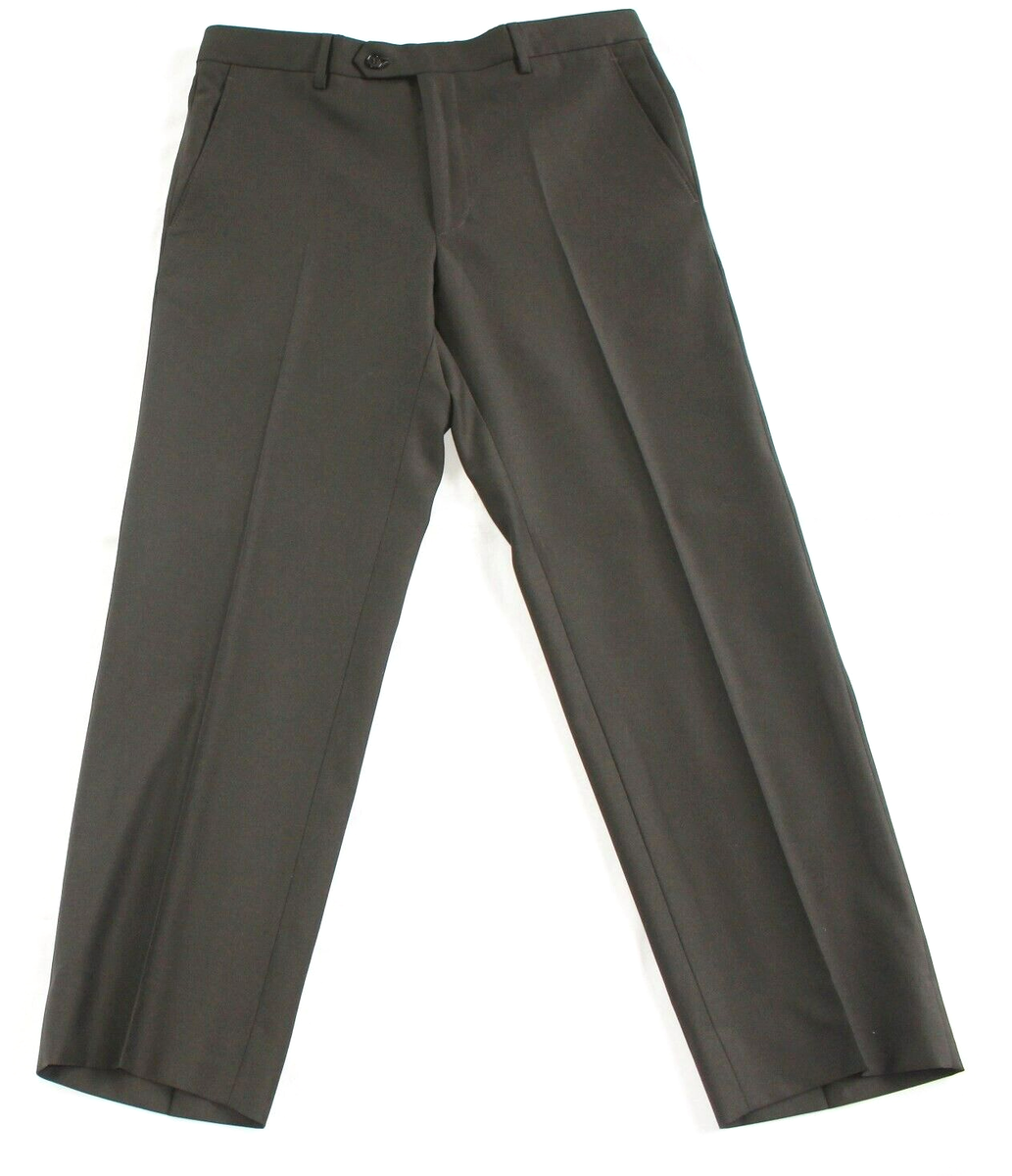 ANGELICO Flat Front Dress Pants Men's 34x29 Brown SUPER 120s ANGELICO Flat Front Dress Pants Men's 34x29 Brown SUPER 120s
