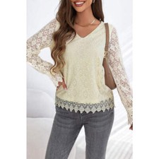 Lace Detail V-Neck Long Sleeve Blouse