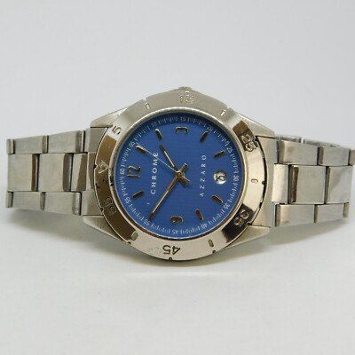 Chrome Azzaro Silver Tone Quartz Analog Men's Watch Sz. 6 3/4