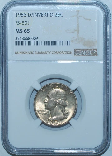 1956 D/D NGC MS65 FS-501 D/Inverted D RPM Repunched Mint Mark Washington Quarter