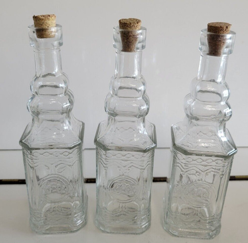 3 MINI DECORATIVE SQUARE BOTTLES CULTURAL INTRIGUE DESIGN 6.5 INCH HOLDS 4 OZS