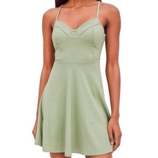 Lulus Dress On the Occasion Sage Green Ribbed Bustier Skater Dress Size L