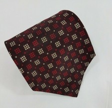 Jos A. Bank Signature Collection Silk Tie Burgundy Red Tan Geometric 58 x 4