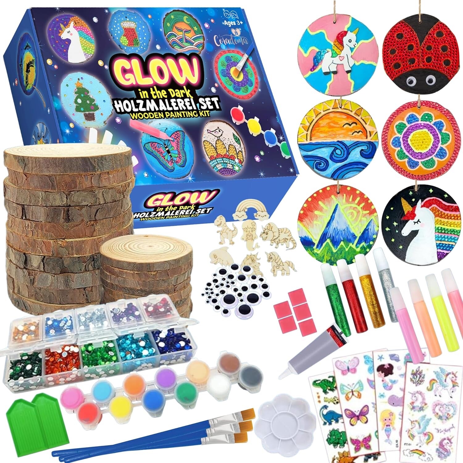 20x Holzscheiben zum Bemalen Kreativ Malset für Kinder DIY Set Bastelset Kunst