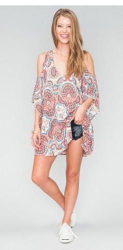 Show Me Your MuMu Ladies Peta Boo Colorful Open Shoulder Tunic Top Brand New-M - Picture 3 of 5