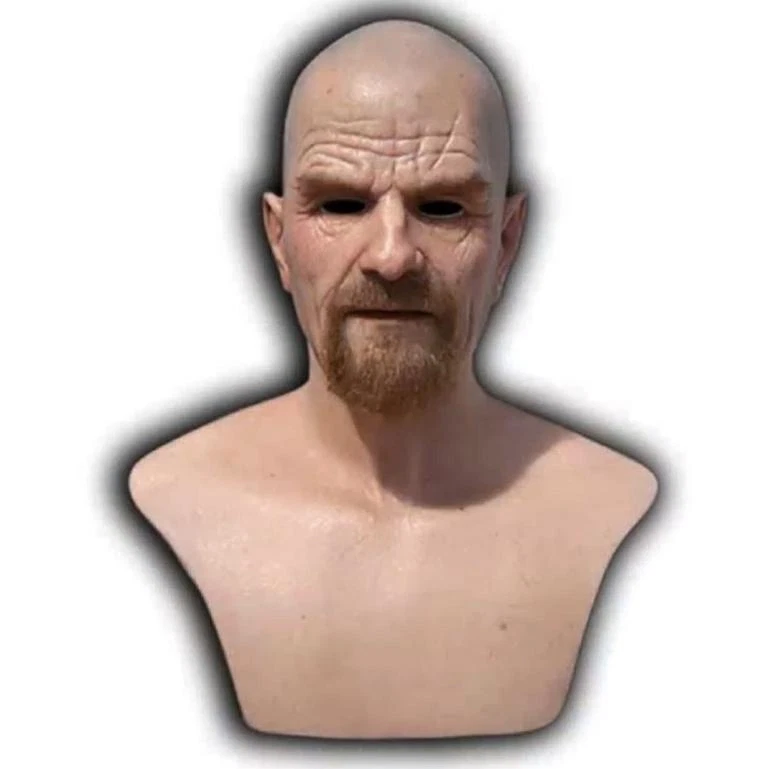 Máscara de látex blanca Breaking Bad vieja barba calva hombre viejo disfraces máscara de Halloween utilería Foto 3 de 4