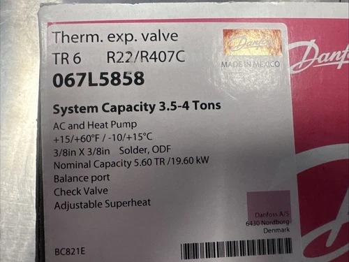 067L5858 TXV Kit- Type TR6 R-22- 3 1/2 - 4 Tons- 3/8 X 3/8 Solder