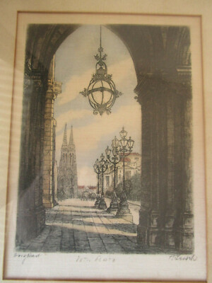 H. Leisch (Austrian, 20th C) 2 Color Etchings On White Silk