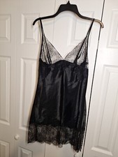 VINTAGE Victoria's Secret Black Babydoll HEART LABEL 90 s Satin Lace Lingerie