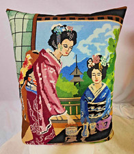 VTg Needlepoint Asian Geisha Kimono 2 Woman Lady girl Pillow Large 20x17"- A54