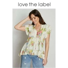 265529 Love The Label Anthropologie Helena Blouse Top Ruffle Floral Print S NEW