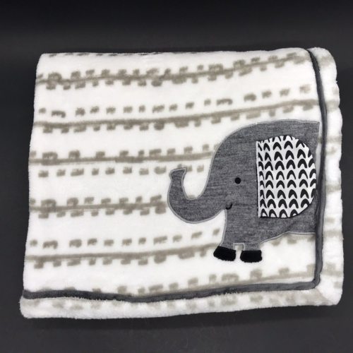 Lambs & Ivy Baby Blanket Elephant Single Layer Sensory Gray White - Afbeelding 1 van 8