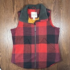 Woolrich Original Buffalo Check Wool Vest Women  s L Sherpa Large Red/Black EUC