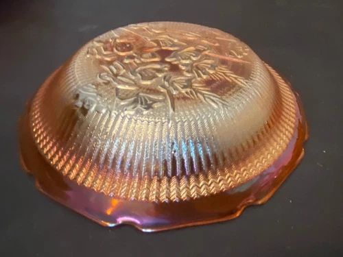 Vintage Jeannette Iris & Herringbone Marigold 8" Round Bowl iridescent