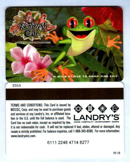 RAINFOREST CAFE Green Tree Frog 2015 Gift Card ( 0 ) eBay