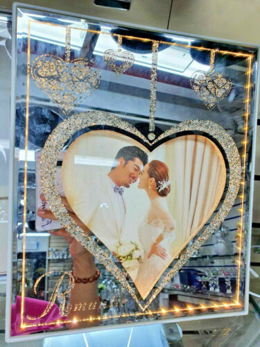 LED USB Light Crystal Glass Filled Bling Photo frame Picture  Wedding Gift - Picture 1 of 3