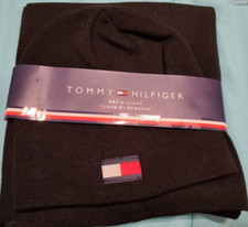Tommy Hilfiger Men's Beanie Hat Scarf Set With Logo Black - NEW - FREE SHIP