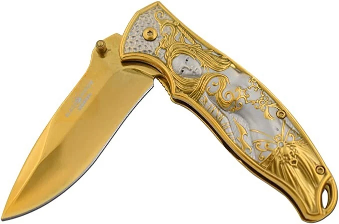 9" GOLD MERMAID SPRING ASSISTED HEAVY DUTY POCKET KNIFE Sea Fantasy - Image 3 of 4