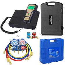 AC Manifold Gauge Set R410a R22 R134a w/Hoses + Electronic Charging Scale 220lbs