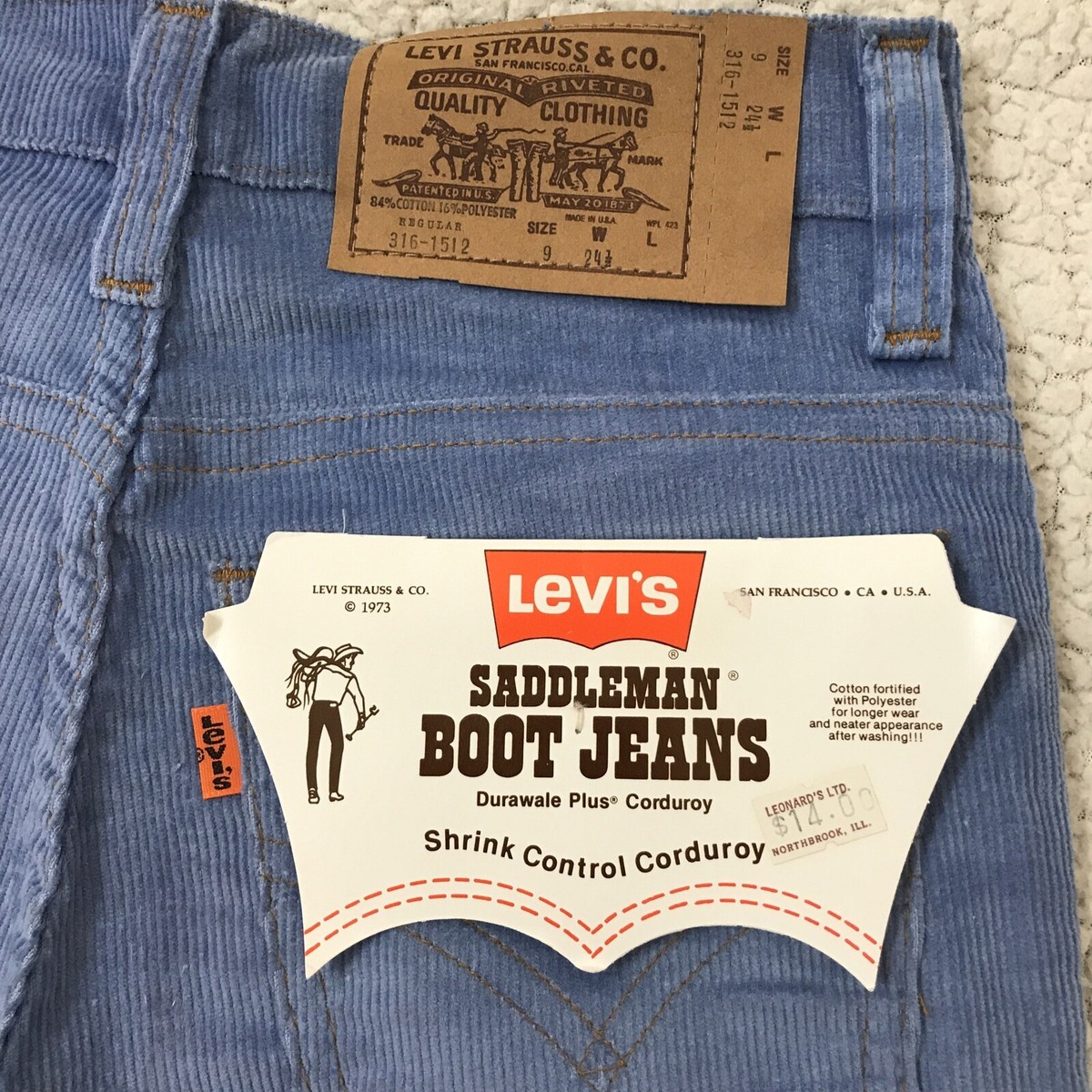 VINTAGE 1973 LEVIS SADDLEMAN BOOT JEANS BLUE CORDUROY 316 VINTAGE 1973 LEVIS SADDLEMAN BOOT JEANS BLUE CORDUROY 316