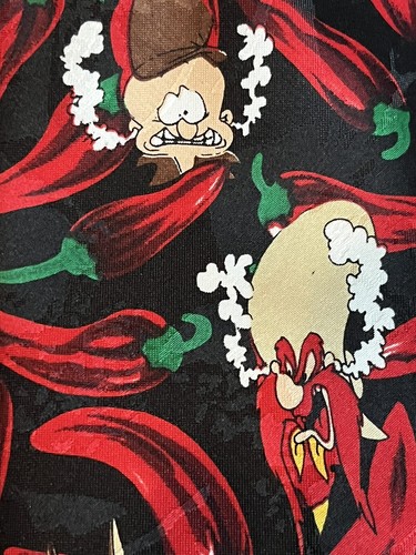 VTG 90s 1996 looney tunes chili pepper themed neck tie Bugs Bunny Taz Smoke - Picture 5 of 6