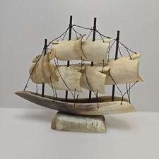 Vintage Horn Ship Boat Nautical Prop Carved Art  8" Ornament Collectable Sea