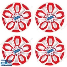 4 Pcs New Wheel Hub Caps Cover Plastic Red White 12-16 For Cars Universal Ecs