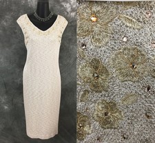 BEAUTIFUL St John knit evening ivory multi rhinestones embellished dress 10