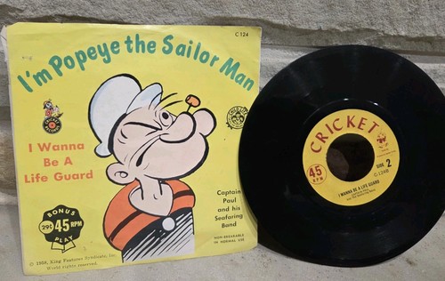 1958 Cricket C124 POPEYE THE SAILOR MAN 45rpm record CAPT. PAUL & SEAFARING BAND - Imagen 5 de 5