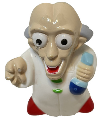 Vintage Mad Scientist Plastic Cake Topper Toy 2.25 in Tall Multicolor
