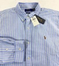 NWT POLO Ralph Lauren Men's CUSTOM FIT Flesh Pony Blue Stripe Oxford Shirt XL
