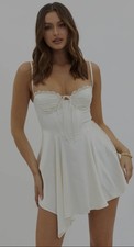SELFIE LESLIE Fortune Lace Trim Sz M Asymmetrical Hem Dress Champagne NWT