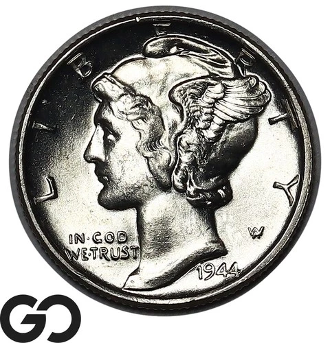 1944 Mercury Dime Blast White Choice BU++