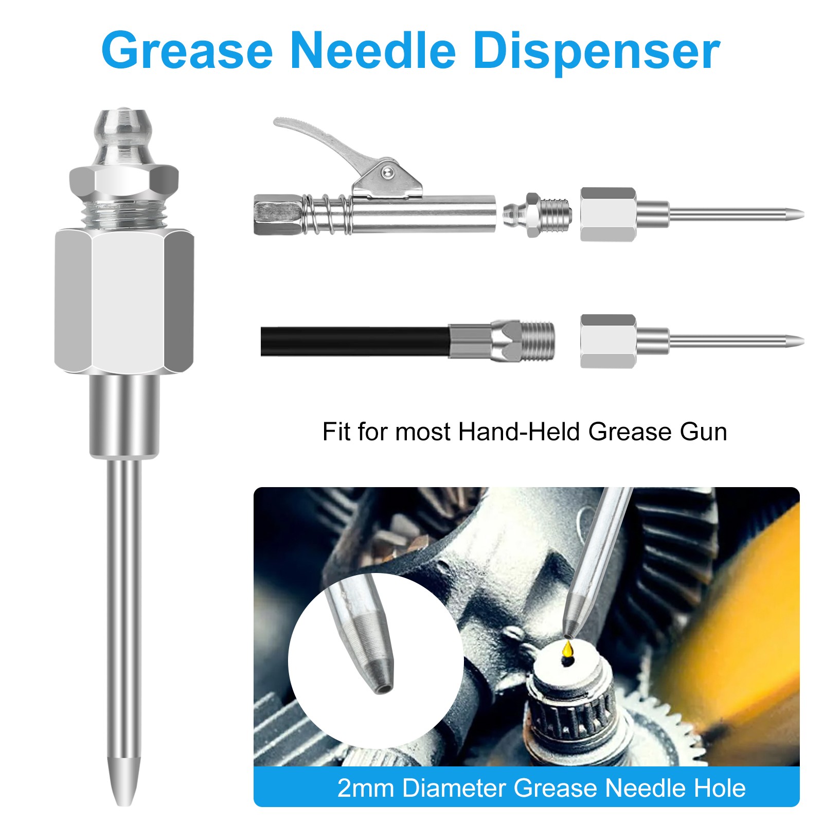 10pcs Grease Gun Accessory Kit for Tight Spaces 90° Adapter, Injector Needle Set