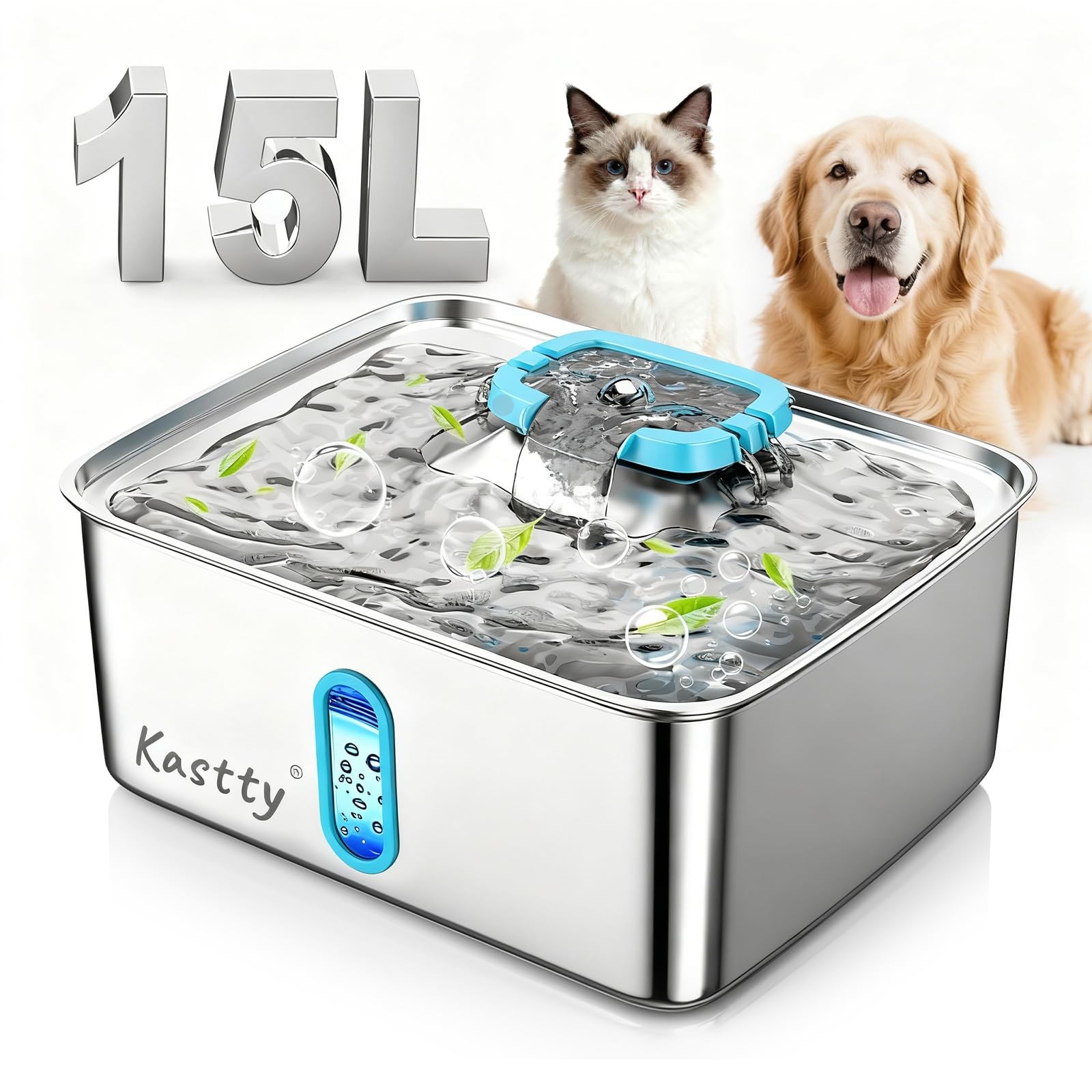 4 Gal Large Dog Water Fountain,15L Stainless Steel Dog Water