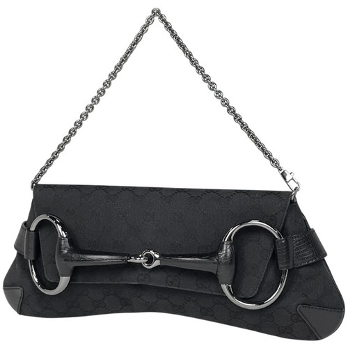 GUCCI Horsebit Chain Shoulder Bag GG pattern Hand Bag GG canvas Black 120134...