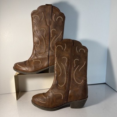 Paris Blues Western Cow Girl Boots Size 3 Brown  with Stitched Design/Zip On