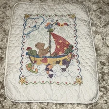 Tobin Sail Away Stamped for Cross Stitch Baby Quilt Vintage Blanket Nursery Bear