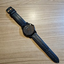 Emporio Armani Herren Uhr, Edelstahl, Schwarz, 41 mm, ungetragen, Lederarmband