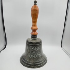 Brass 'Titanic 1912 London' Reproduction Ship's Bell with Wood Handle, 14 in