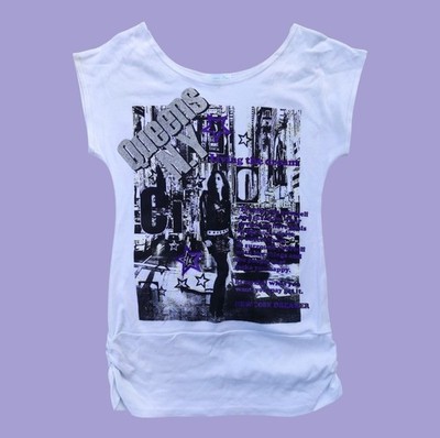 Liquid Y2k Tee Bluse T-Shirt weiß NYC Baby Queen glänzend M/L