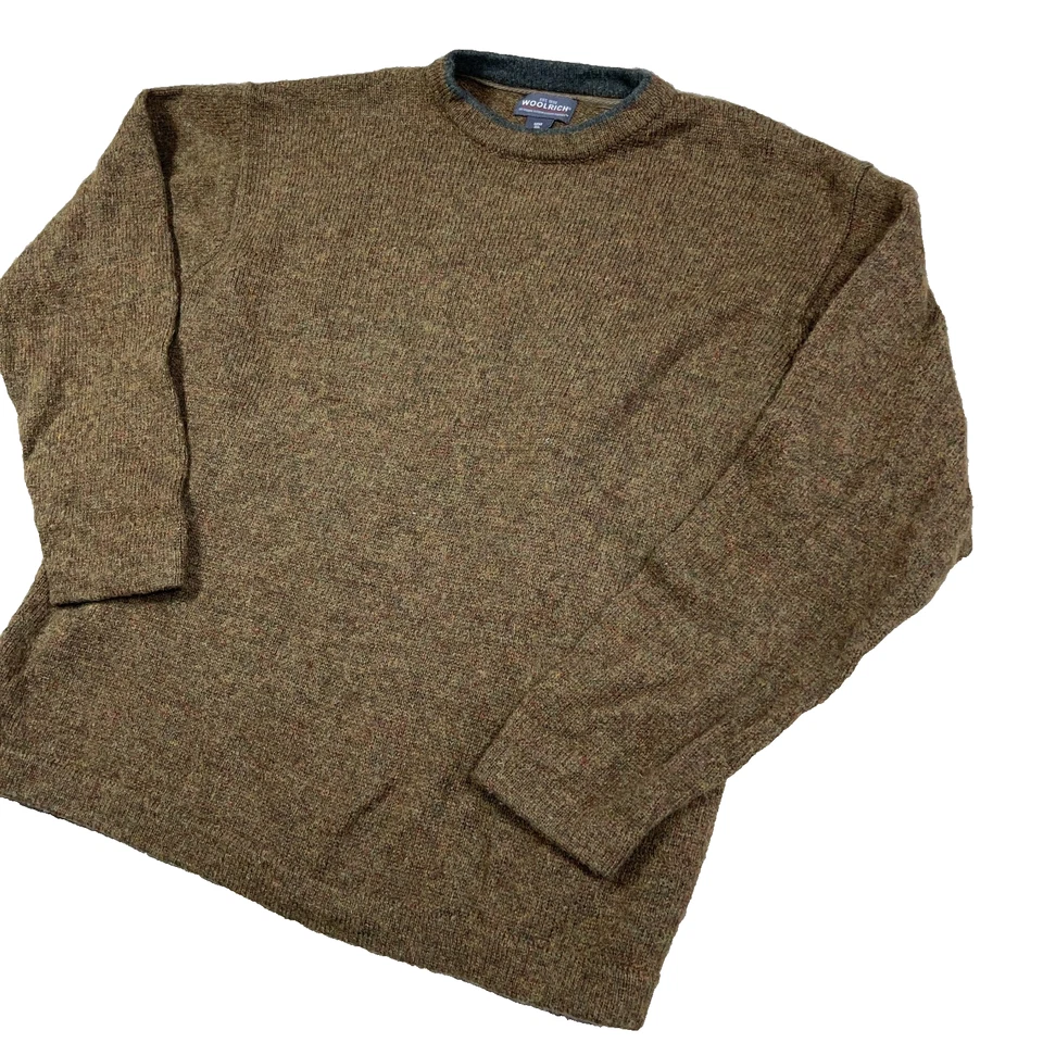 Suéter Woolrich Hombres XXL 2XL Verde Oliva Lana Tejido Cuello Redondo Pullover Y2K Adulto Foto 2 de 4