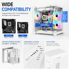 Computer PC Case ATX M-ATX ITX Small Tower Tempered Glass High Airflow White 3