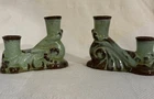 Vintage Frankoma Pottery Candle holders Glazed Prairie Green Set 304